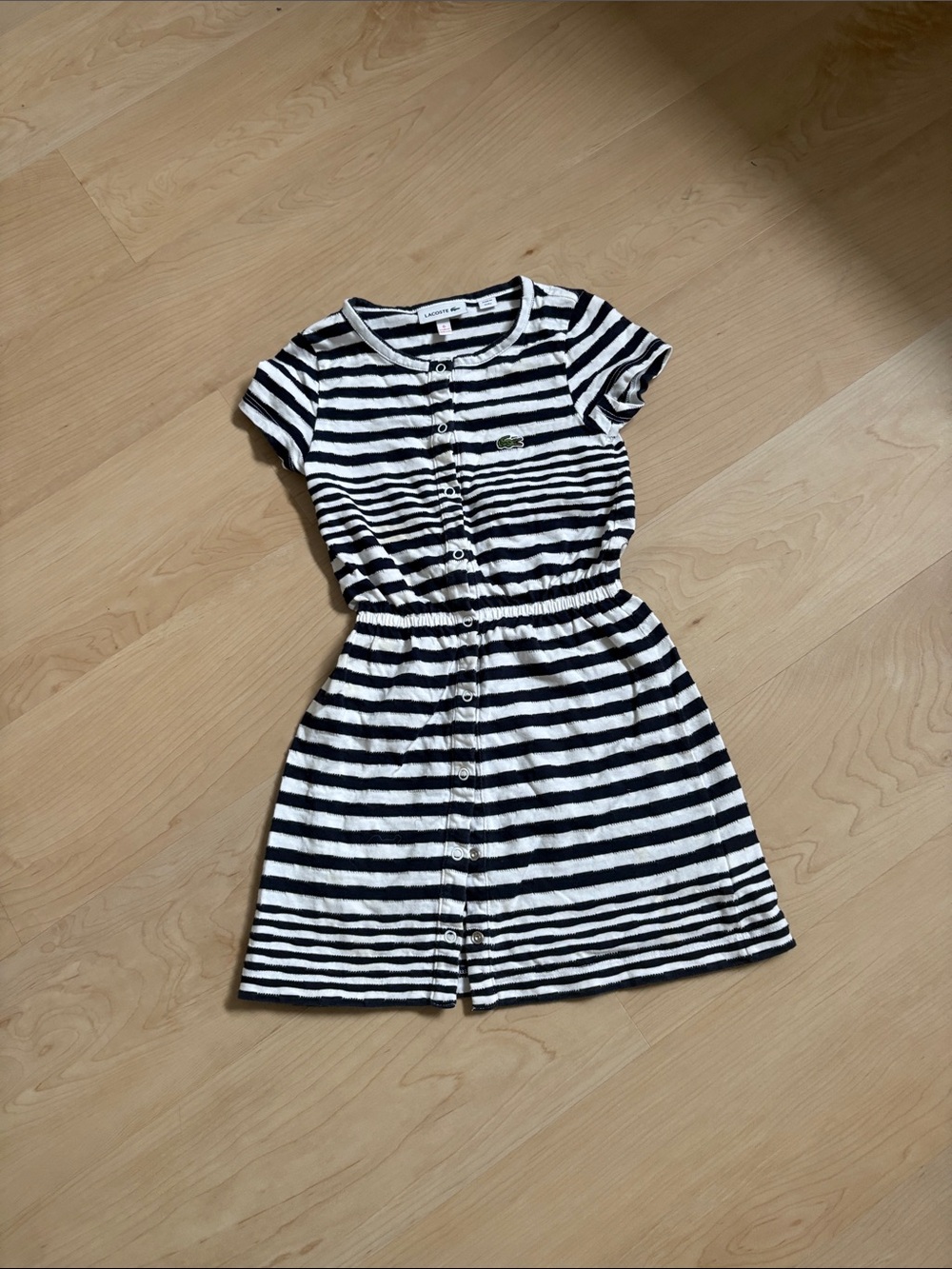 Lacoste Black & White Striped Button-Front Kids Dress Size 6